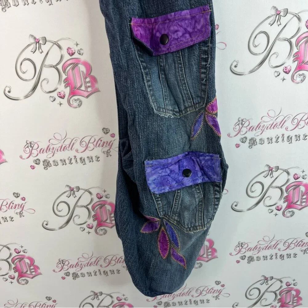 Bag denim long style vintage tie dye floral flowers jeans flowers
